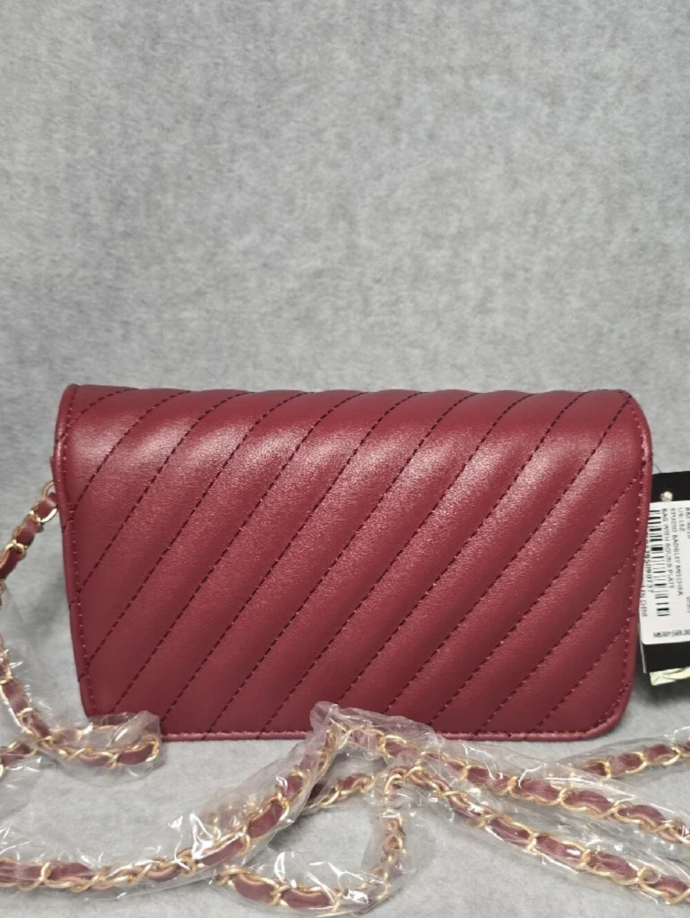 Quilted Wine Red Crossbody Bag with Gold Chain Detail
